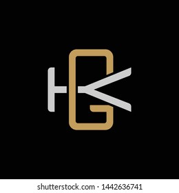 Initial letter K and G, KG, GK, overlapping interlock logo, monogram line art style, silver gold on black background