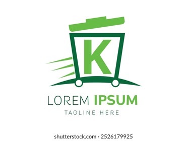 letra inicial K con el logotipo de eliminación de basura Plantilla de Vector