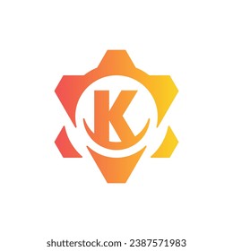 Diseño del logotipo de ingeniería del engranaje K de la letra inicial