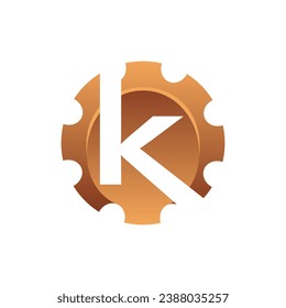 Diseño del logotipo de ingeniería del engranaje K de la letra inicial