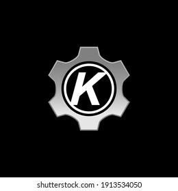Initial Letter K with Gear Logo Design Vector