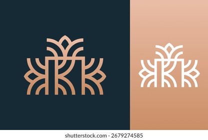 Letra inicial K con Ilustración vectorial de diseño de logotipo de flor geométrica