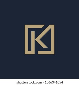 initial letter K geometric with square frame line art. Suitable for business consulting, studio, room, group, decoration, building, concept design. - vector