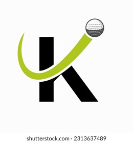 Initial Letter K Golf Logo Design. Initial Hockey Sport Academy Sign, Club Symbol