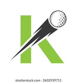 Initial Letter K Golf Logo Design With Speed Icon. Hockey Sports Academy Sign, Club Symbol