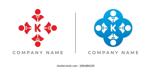 initial Letter K with Group of business people. Teamwork Logo Template.