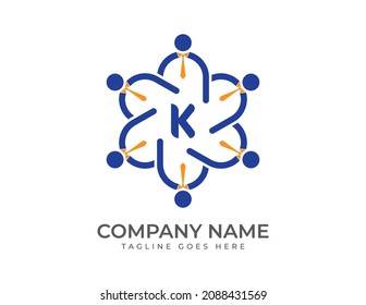 initial Letter K with Group of business people. Teamwork Logo icon vector illustrations Template.