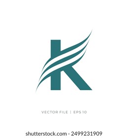 initial letter K hair wave monogram logo