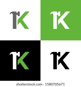 Initial letter K and hammer, creative logo template, repair and maintenance concept - Vector