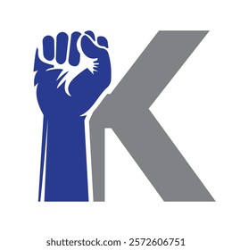 Initial Letter K Hand Logo Concept For Happy Labor Day For United States, USA Labor Day Symbol