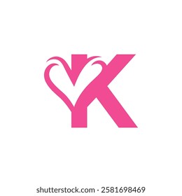 initial letter k heart negative space logo	