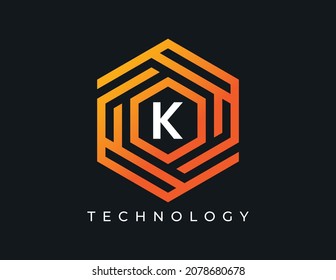 initial Letter K Hexagon Technology Logo icon Vector Design Template