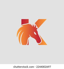 Initial letter K with horse vector logo design. Horse Letter K Illustration Template Icon.