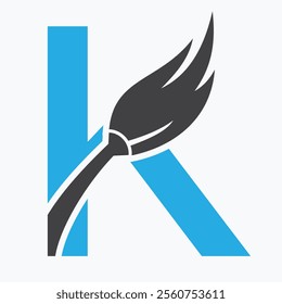 Initial Letter K House Cleaning Logo Concept With Clean Brush Symbol Vector Template