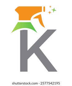 Initial Letter K House Cleaning Logo Concept With Hygiene Sprays Symbol