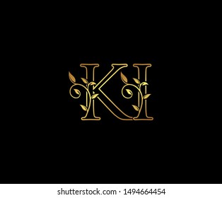 Initial letter K and I, KI, Gold Logo Icon,  
classy gold letter monogram logo icon suitable for boutique,restaurant, wedding service, hotel or business identity. 