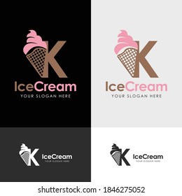 Initial Letter K with Ice Cream Logo Template Design. Vector illustration.