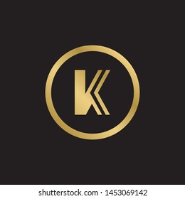 Initial letter k inside circle lowercase logo design template elements. Gold letter Isolated on black  background. Suitable for business, consulting group company.
