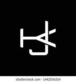 Initial letter K and J, KJ, JK, overlapping interlock monogram logo, white color on black background