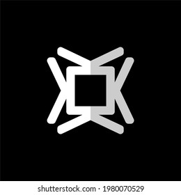 Initial letter K, K4 or 4K with geometric square line art illustration in flat design monogram symbol