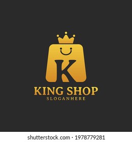 Initial letter K King Shop Logo Design Template. Illustration vector graphic. Design concept shop bag and crown With letter symbol. Perfect for E-commerce, sale, discount or store web element.