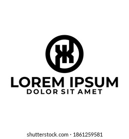 Initial letter K or KK logo template with geometric straight circle illustration in flat design monogram symbol