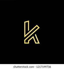 Initial letter K KK minimalist art logo, gold color on black background.