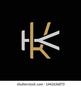 Initial letter K and K, KK, overlapping interlock logo, monogram line art style, silver gold on black background