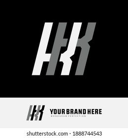 Initial letter K or KK overlapping, interlock, monogram logo, white and gray color on black background