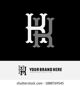 Initial letter K or KK overlapping, interlock, monogram logo, white and gray color on black background