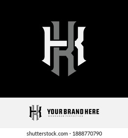 Initial letter K or KK overlapping, interlock, monogram logo, white and gray color on black background