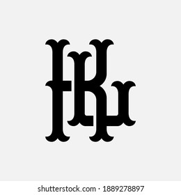 Initial letter K, L, KL or LK overlapping, interlock, monogram logo, black color on white background