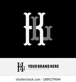 Initial letter K, L, KL or LK overlapping, interlock, monogram logo, white and gray color on black background