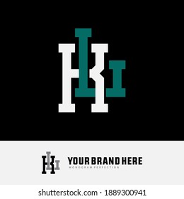 Initial letter K, L, KL or LK overlapping, interlock, monogram logo, white and green color on black background