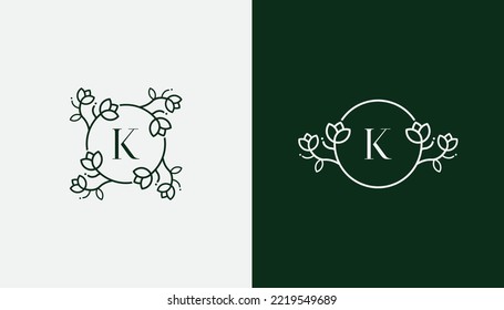 initial Letter K Leaf Flower Logo Concept symbol icon sign Design Element. Herbal, Natural Products, Cosmetics, Ecology, Health Care, Spa, Floral Logotype. Vector illustration template