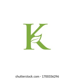 letra inicial k logotipo verde hoja