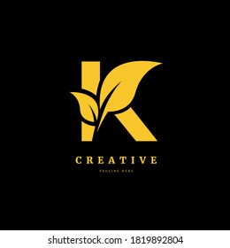 initial letter K with leaf logo vector concept element, letter K logo with Organic leaf