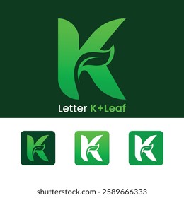 Initial letter K leaf logo design green gradient organic leaf logo