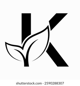 Initial Letter K Leaf Logo Concept For Eco Friendly and Organic Symbol Vector Template