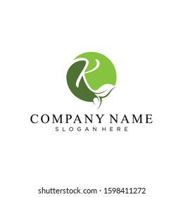 Initial Letter K With Leaf Luxury Logo. Green leaf logo Template vector Design.