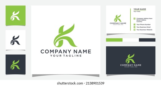 Initial Letter K With Leaf Luxury Logo. Green leaf logo Template vector Design.