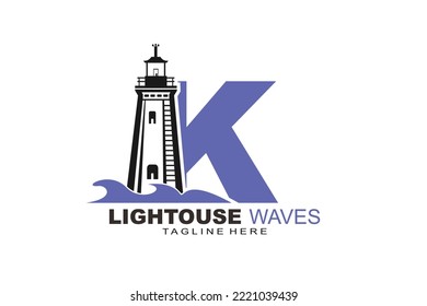 initial Letter K lightouse waves logo