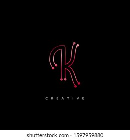 Initial Letter K line Logo Icon Abstract Techno line Vector Design Concept Red Color.