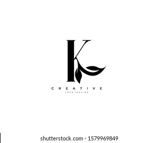 Initial Letter K Linked Monogram Nature Leaf Logotype