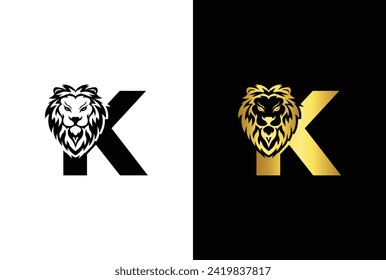 Initial Letter K Lion Head , Elegant Luxury Logo Design Vector. Lion head inside letter K Abstract, creative emblem for logotype, brand identity, company design.