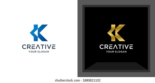 Initial letter k logo. blue and gold