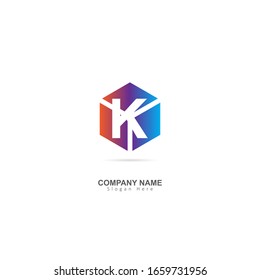 Initial Letter K Logo with Box Element. Design Vector Logo Template