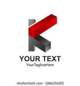 Initial letter K logo design template element colored red black 3d block for business and company identity