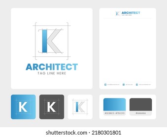 Initial letter k logo design architect monogram with line art k logo