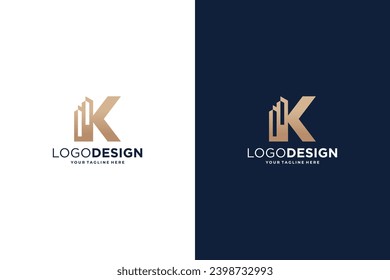 Diseño inicial de la letra K logo concepto inmobiliario. Plantilla de logotipo de construcción de letras K